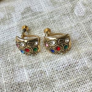 gold tone multi color gemstone earrings vintage